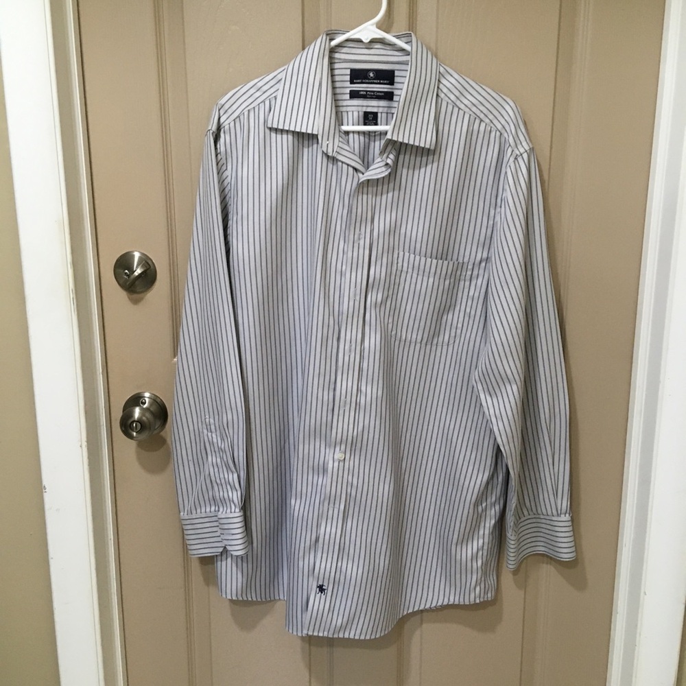 Hart Schaffner Marx Men's Striped Dress Shirt - Gray and White 16 1/2 34